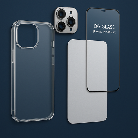 iPhone 16 Pro Max 4-in-1 Premium Protection Combo – Transparent Back Cover, OG Tempered Glass, Camera Lens Protector & Back Sheet