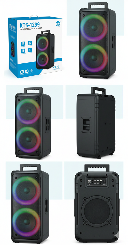 KTS-1299 Portable Dual 6.5-Inch Bluetooth Party Speaker with RGB Lights