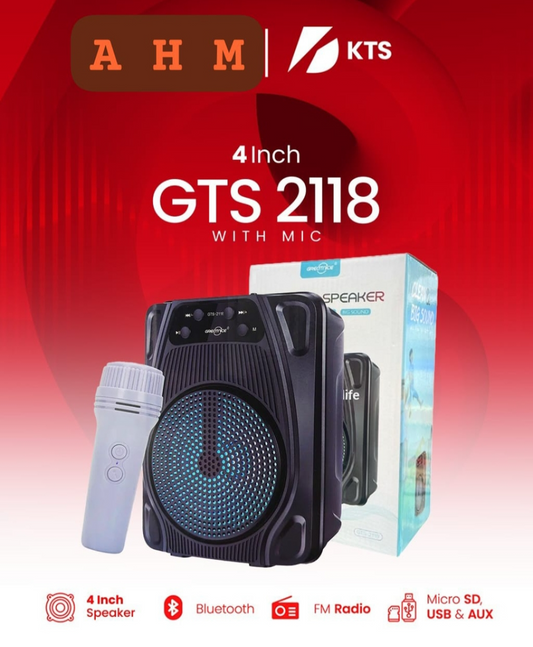 KTS GTS 2118 Portable 4-Inch Bluetooth Speaker with Wireless Microphone